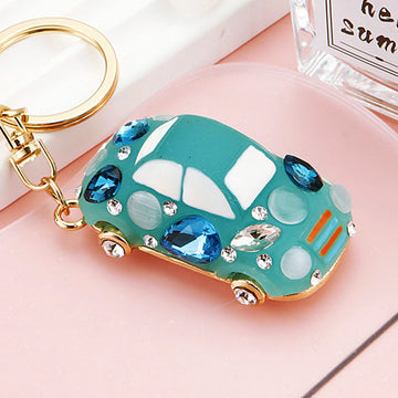 Jeweled Rounded Car Keychains in Seven Pictured Color and Body Styles