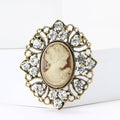Cameo Lady Profile Brooch Crystal Frame Gold and Silver view 2