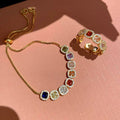 Gold Open Ring Multicolor Cushion Stones Rhinestone Halo view 2