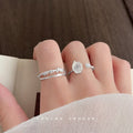 Silver Tone White Stone Flower And Clear Double Band Rings view 2