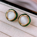 Green And Gold Rim Round Stud Earrings With White Centers view 6