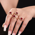 Red Cushion Halo Zircon Necklace Ring Stud Earrings Gold Steel view 3
