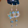 Blue Floral Crystal Teardrop Hook Earrings Jewelry Accessory view 6