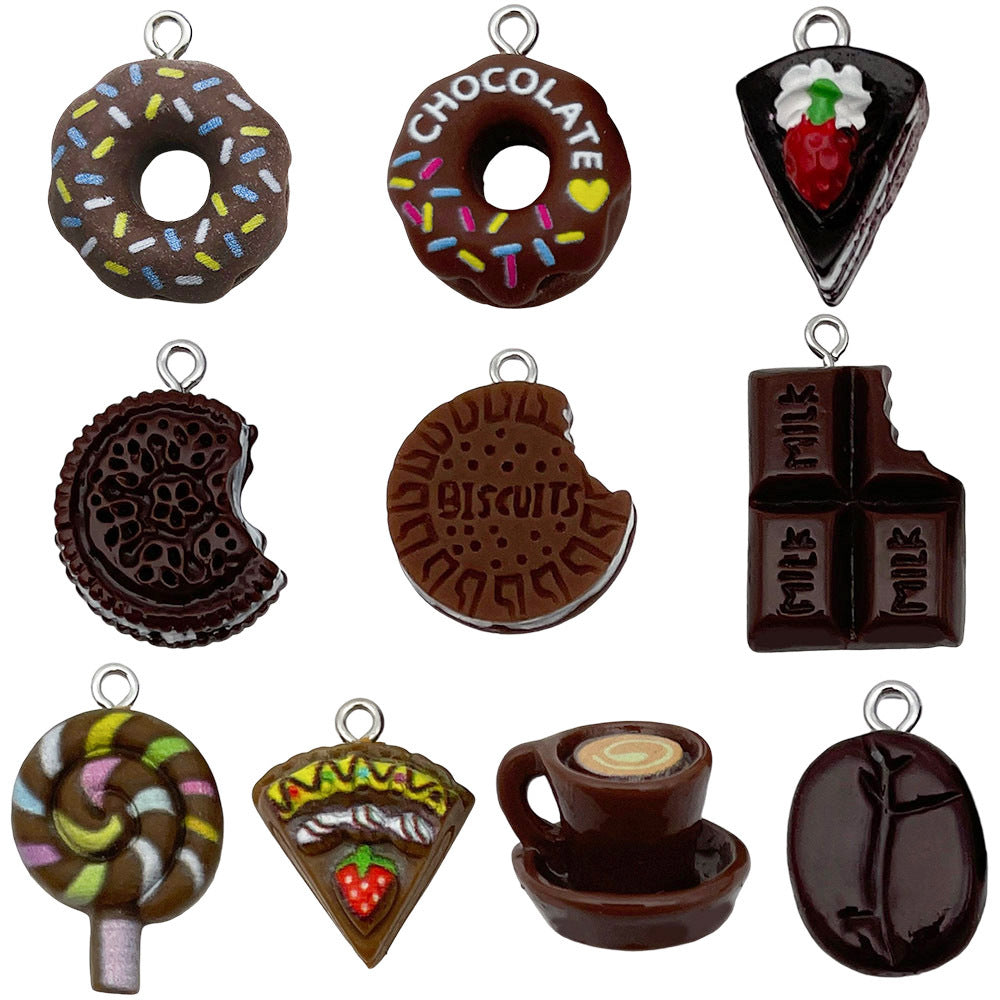 Resin Oreo Chocolate Cake Donut Food Charm Pendant for DIY Keychain Jewelry Making