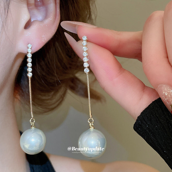 Crystal Bar and Pearl Threader Drop Earrings with Polished Details