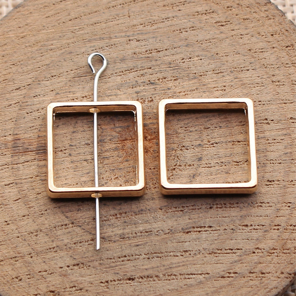15x15mm 1.4g Multicolor Zinc Alloy Geometric Hollow Square Frame Loose Metal Beads for Jewelry Making