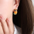 Multi Color Enamel Bean Stud Earrings Gold And Steel view 4