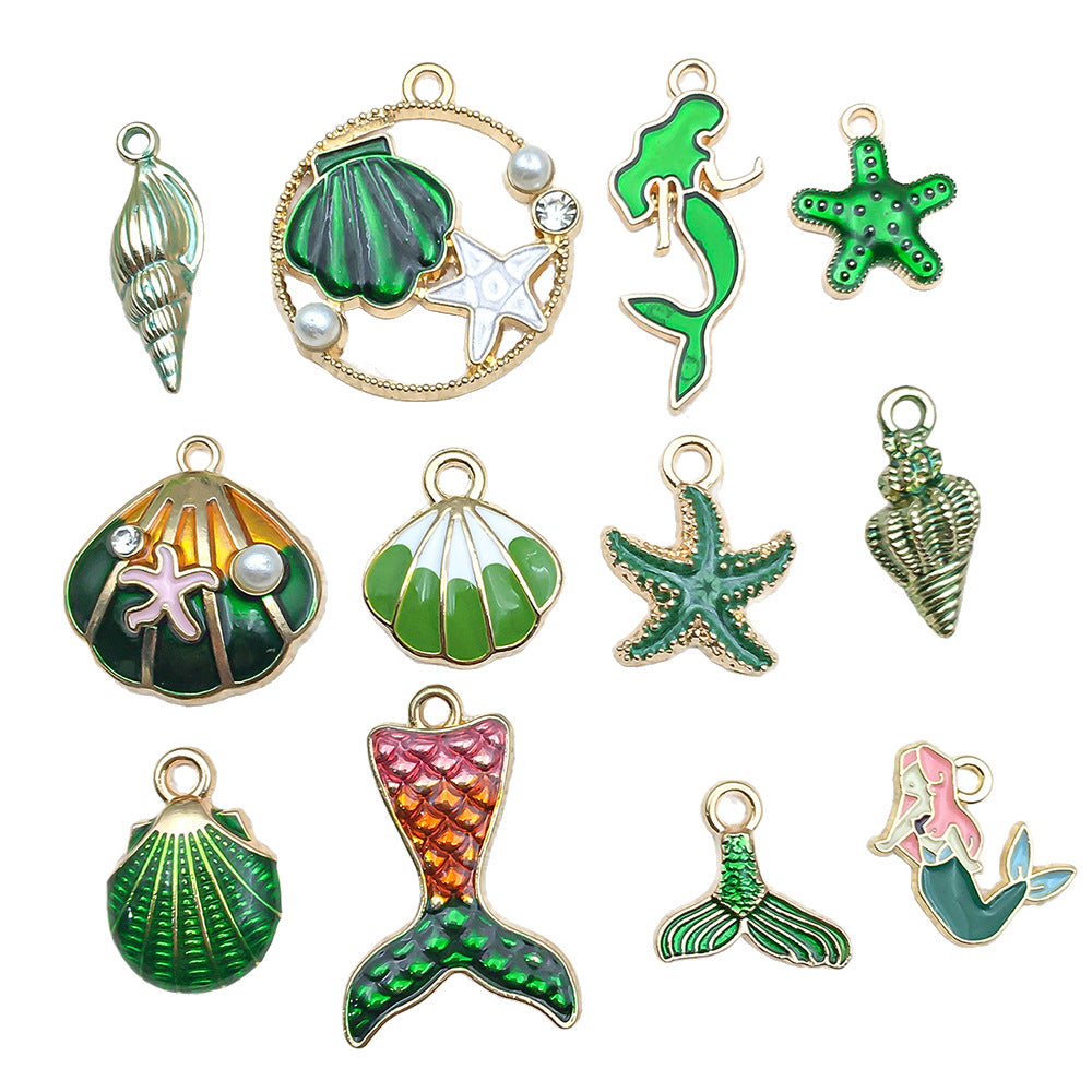 Green Enamel Zinc Alloy Shell Conch Starfish Charm Pendant for DIY Earring Jewelry Making