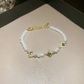 Gold Pearl Green Stone Bracelets Square and Star Styles view 6