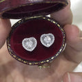 White Gold Tone Heart Halo Clear Stone Stud Earrings view 2
