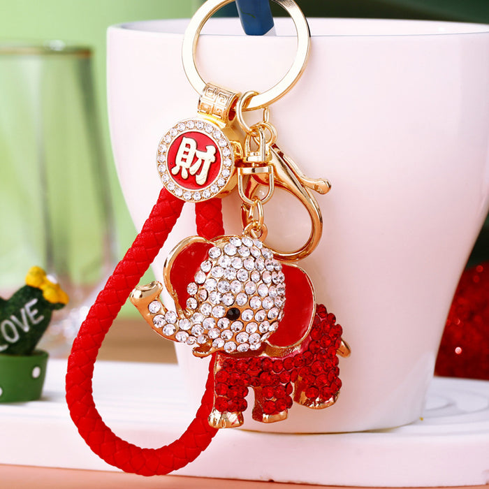 Jeweled Elephant Keychains in Four Colors with Braided Plain and Wrist Loops