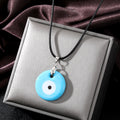 Round Glass Evil Eye Pendant Necklaces on Black Cords view 11