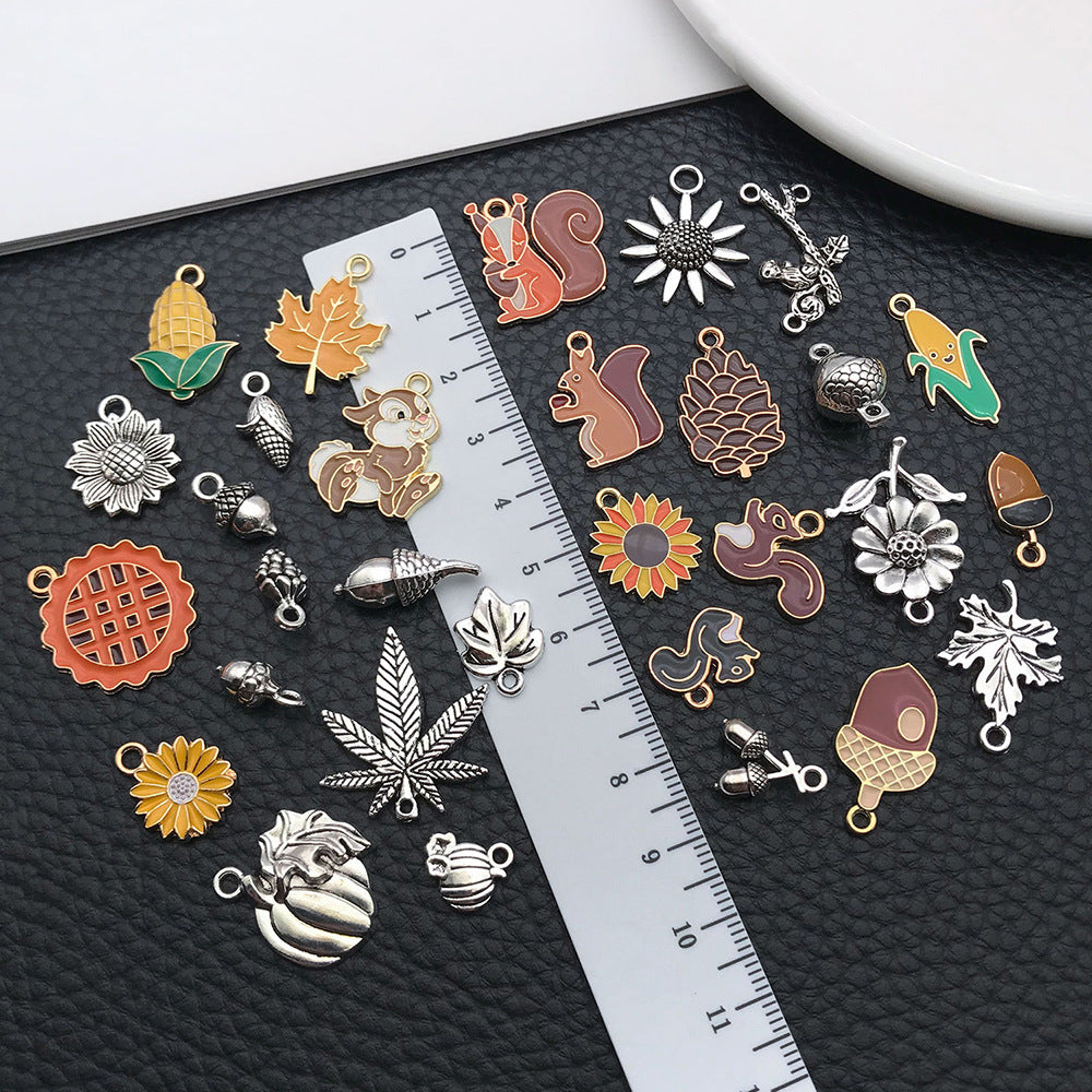 Enamel Zinc Alloy Pumpkin Maple Leaf Squirrel Corn Pinecone Charm Pendant for DIY Earrings