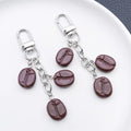 Three Brown Coffee Bean Charm Clasp Keychain with Metal Hardware view 2
