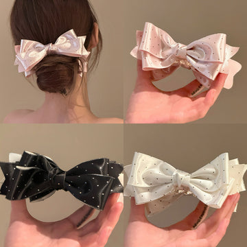 Polka Dot Satin Bow Twist Hair Clip Pink White Black