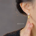 Pearl Stud Earrings Irregular Molten Metal Drop Gold Silver view 2