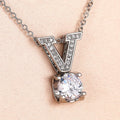 Silver Tone Letter V Clear Stone Pendant Necklace Jewelry view 1