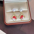 Red Horse Round Frame Pearl Look Drop Stud Earrings view 3