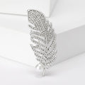 Rhinestone Feather Brooch with Openwork Veins and Pearl Drop view 8