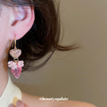 Pink Crystal Strawberry Drop Earrings with Polished Metal Details view 3