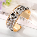 Gold Tone Crushed Stone Wide Open Cuff Bracelets in Eight Colors view 8