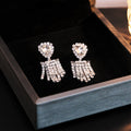 Clear Look Heart and Rectangular Fringe Drop Earrings view 3
