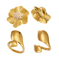 Flower Pearl Cluster Rings and Teardrop Open Rings Gold Steel view 5