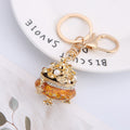 Chinese Treasure Bowl Rhinestone Enamel Metal Keychain Charm view 3