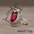 Antique Silver Oval Gradient Stone Beaded Border Ring view 4