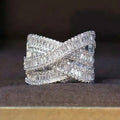 White Gold Tone Multi Layer Baguette Crossover Wide CZ Ring view 2