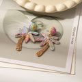 Nine Color Woven Palm Tree Novelty Statement Stud Earrings view 9