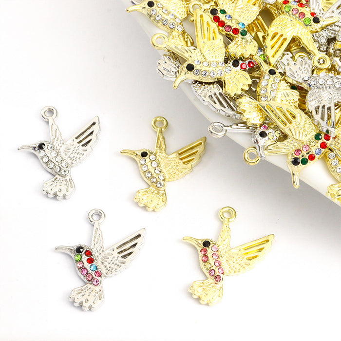 Crystal-Accented Gold Silver Hummingbird Alloy Charms in 4 Styles