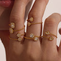 Stainless Steel Zircon Open Rings Heart Star Rectangle Designs view 3