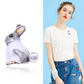 Rabbit Pearl Brooch in Detailed Metal and Crystal Design view 3