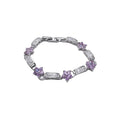 Silver Flower Crystal Link Bracelets Pink Purple Blue Green view 5