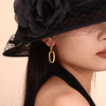 Gold Asymmetric Hammered Oval and Round Hoop Earrings view 3