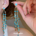 Blue And Green Beaded Tassel Drop Earrings Jewelry view 2