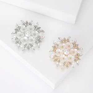 Pearl Cluster Starburst Brooch in Gold and Silver Tones