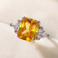 Yellow Rectangular Three-Stone Ring In Polished Silver Tone view 2