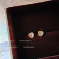 Gold Tone Pearlescent Heart Stud Earrings In Pink Blue And Peach view 6
