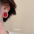 Gold Red Enamel Heart Pearl Stud Drop Earring Five Pair Set view 4