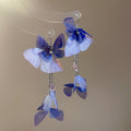 Blue And Purple Sheer Fabric Butterfly Long Hook Earrings view 7