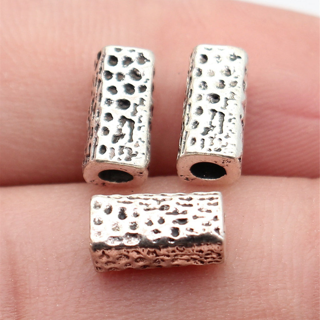 10x5.1x5mm 1g Antique Silver Zinc Alloy Hammered Square Bar Spacer Beads for Dreadlock Jewelry