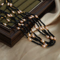 Black Faceted Bead Necklace With Pink Pearls Gold Accents view 2