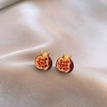 Red Pomegranate Gold Tone Fruit Motif Stud Earrings view 6