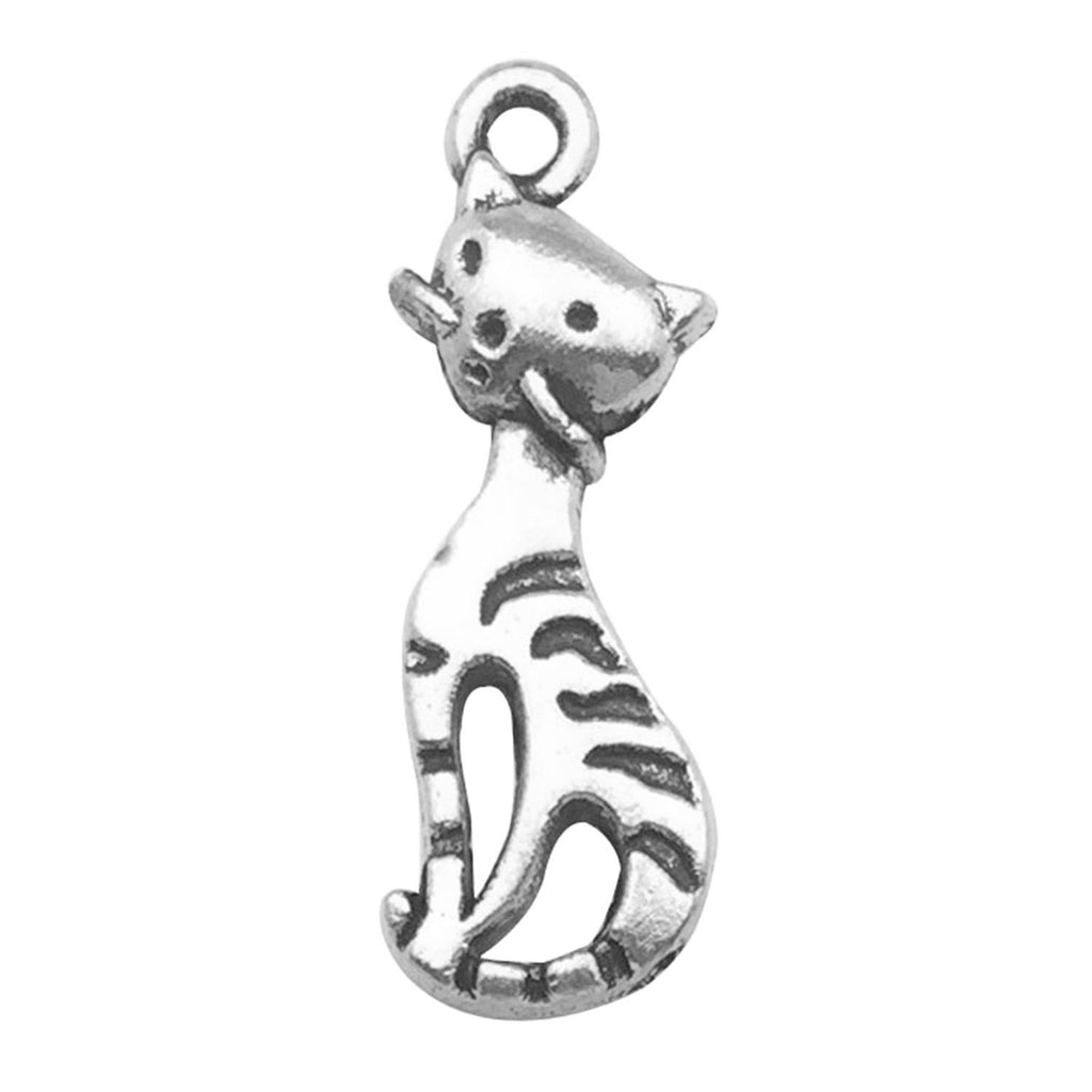 Antique Silver Zinc Alloy Cartoon Cat Charm Pendant for DIY Bracelet Necklace Jewelry
