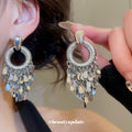 Silver Tone Textured Circle Fringe Drop Earrings With Disc Charms view 1