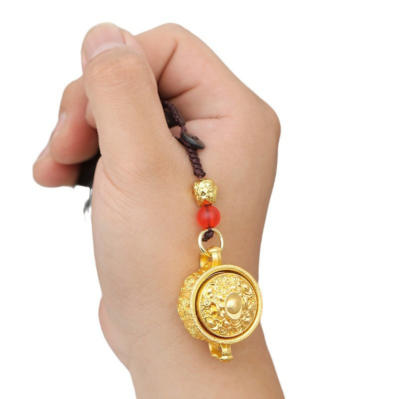 Brass Zodiac Wealth Bowl Keychain with Braided Pixiu Charm Cord