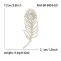 Crystal Pavé Feather Brooch in Silver and Gold Tone view 4