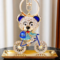 Jeweled Bicycle Bear Keychains in Blue Red and Black with Braided Loops view 11